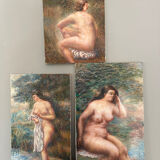 Triptych of Impressionist Nudes Oil on Canvas signed G. Cartie