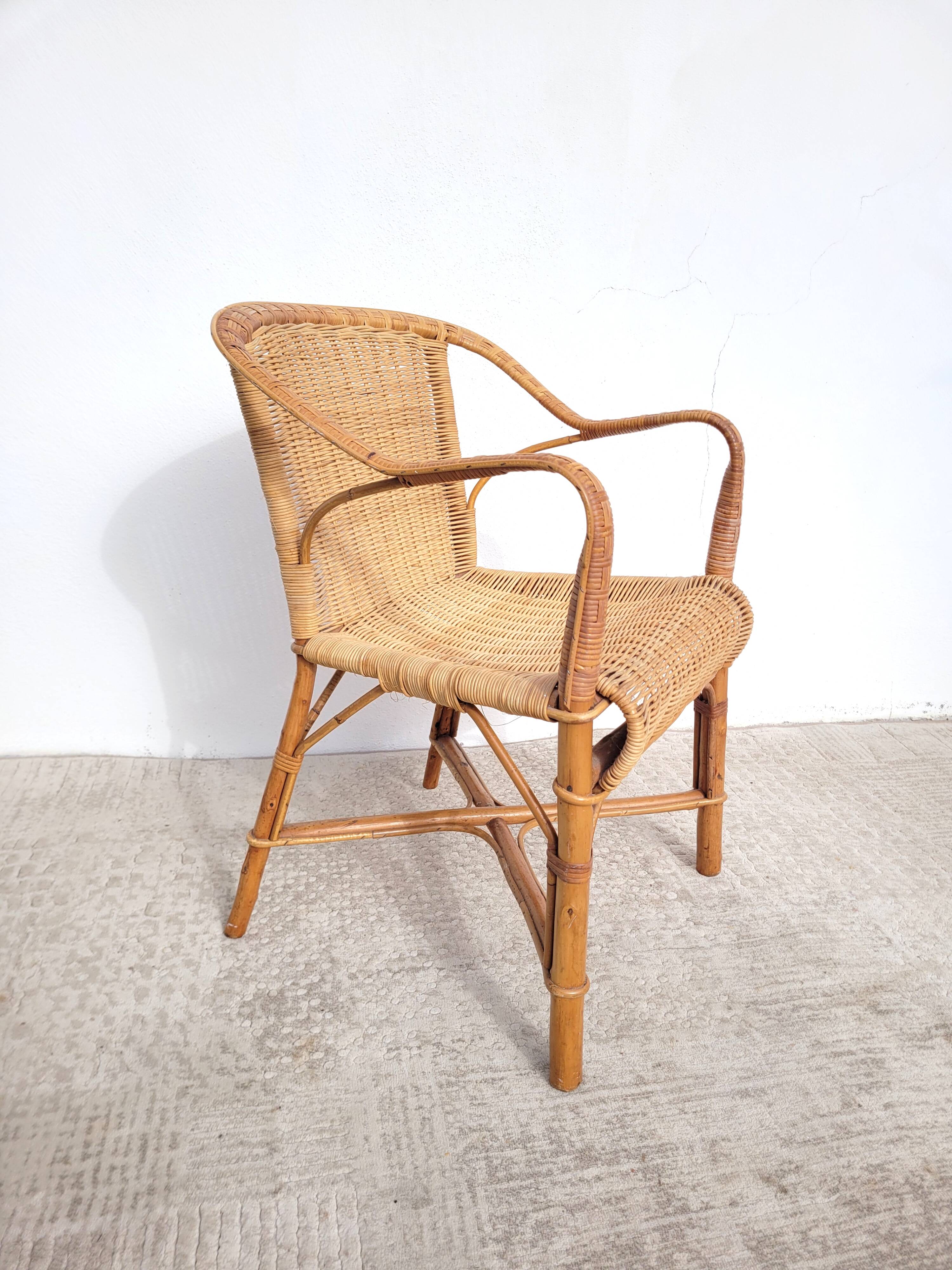 Fauteuil en rotin adulte vers 1960 osier