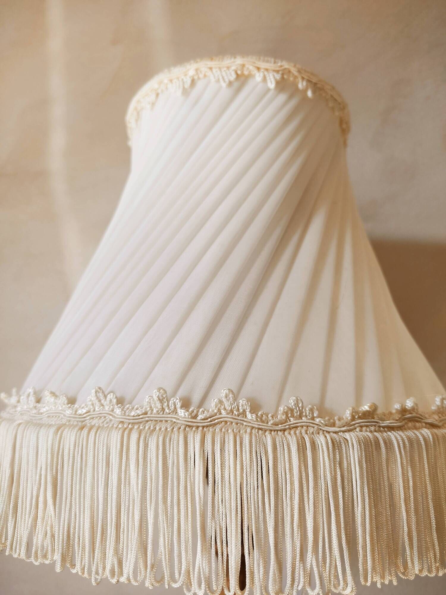 Pair of wooden lamps, pleated lampshade