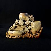 Chinese soapstone or steatite inkwell vase with floral decoration, late 19th century