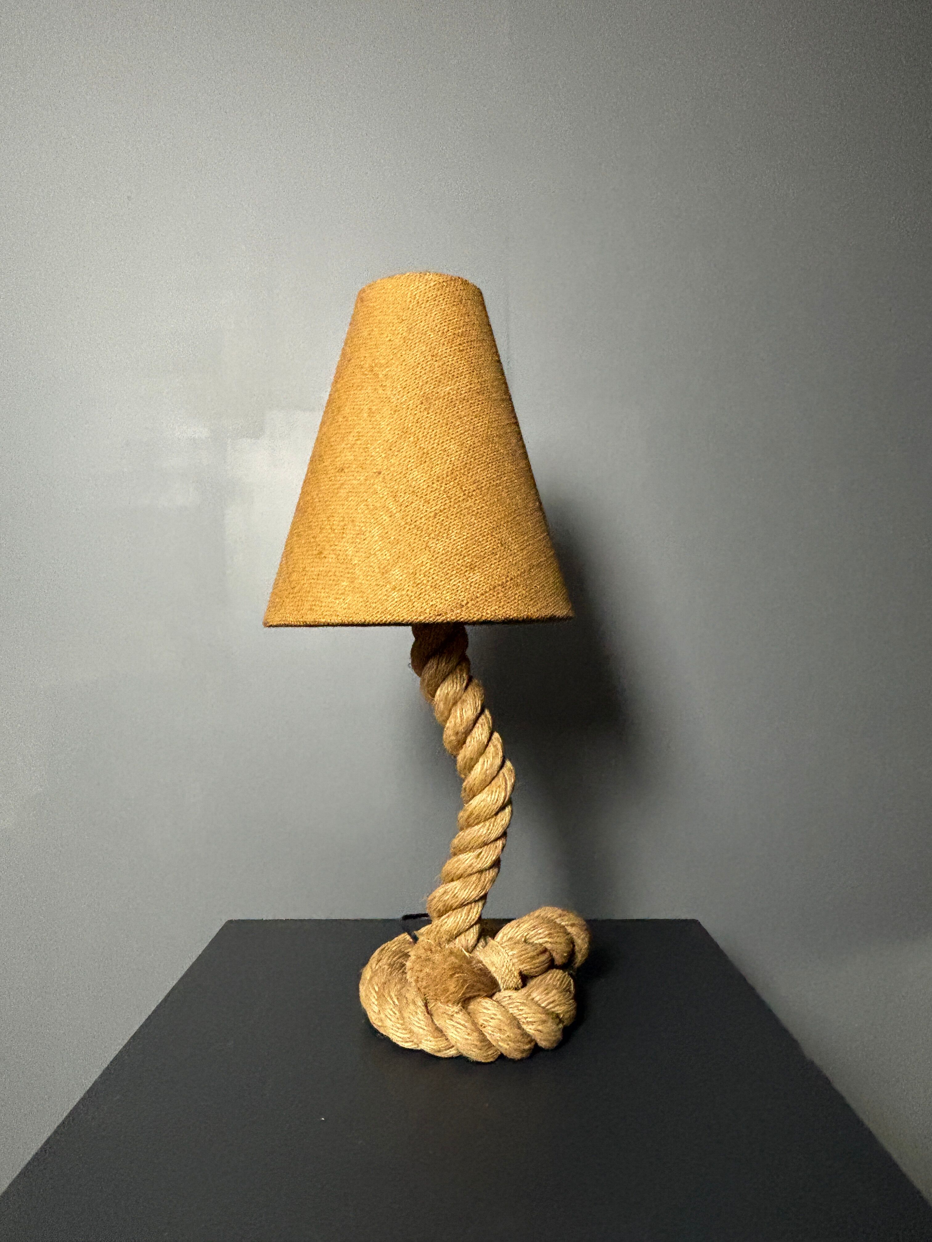 Midcentury French brutalist rope table lamp in the style of Audoux & Minet