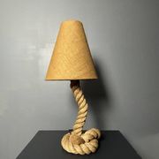 Midcentury French brutalist rope table lamp in the style of Audoux & Minet