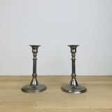 Pair of vintage silver-colored metal candlesticks