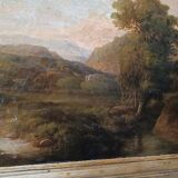 Antique painting on canvas depicting a bucolic landscape