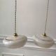 Pair of suspensions in white Clichy glass and golden edging 40s-50s