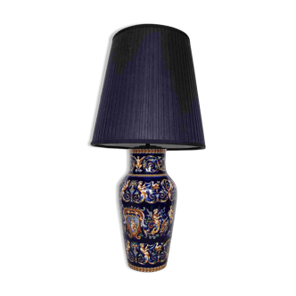 Large hand-painted French ceramic lamp from Gien, model "Rena"
