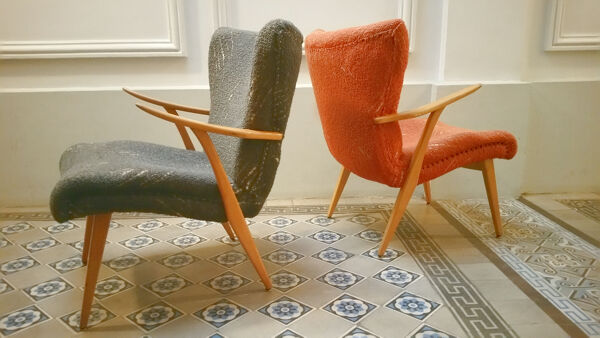 Fauteuils Zig Zag scandinaves années 50 60