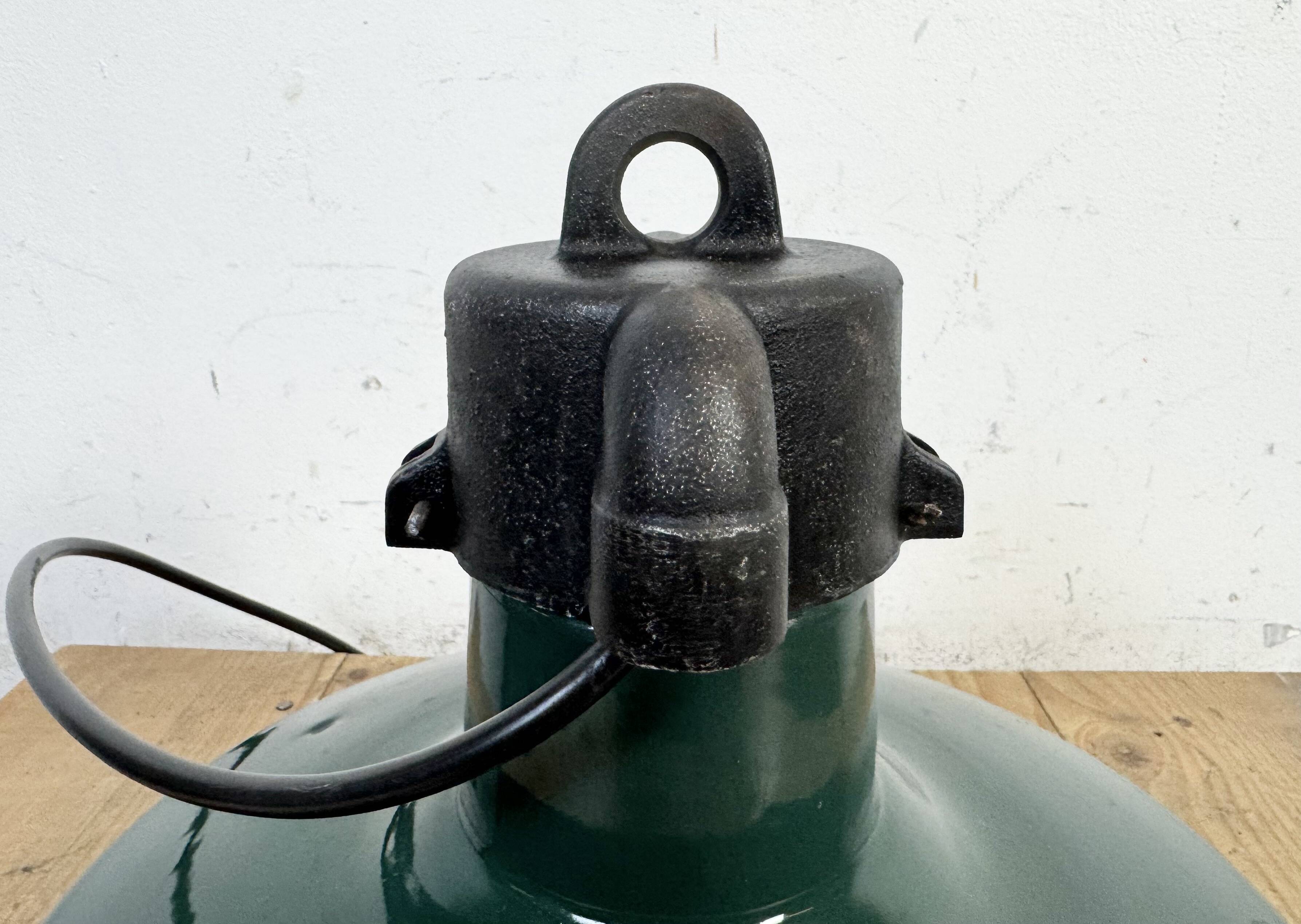 Industrial French Dark Green Enamel Factory Pendant Lamp, 1960s