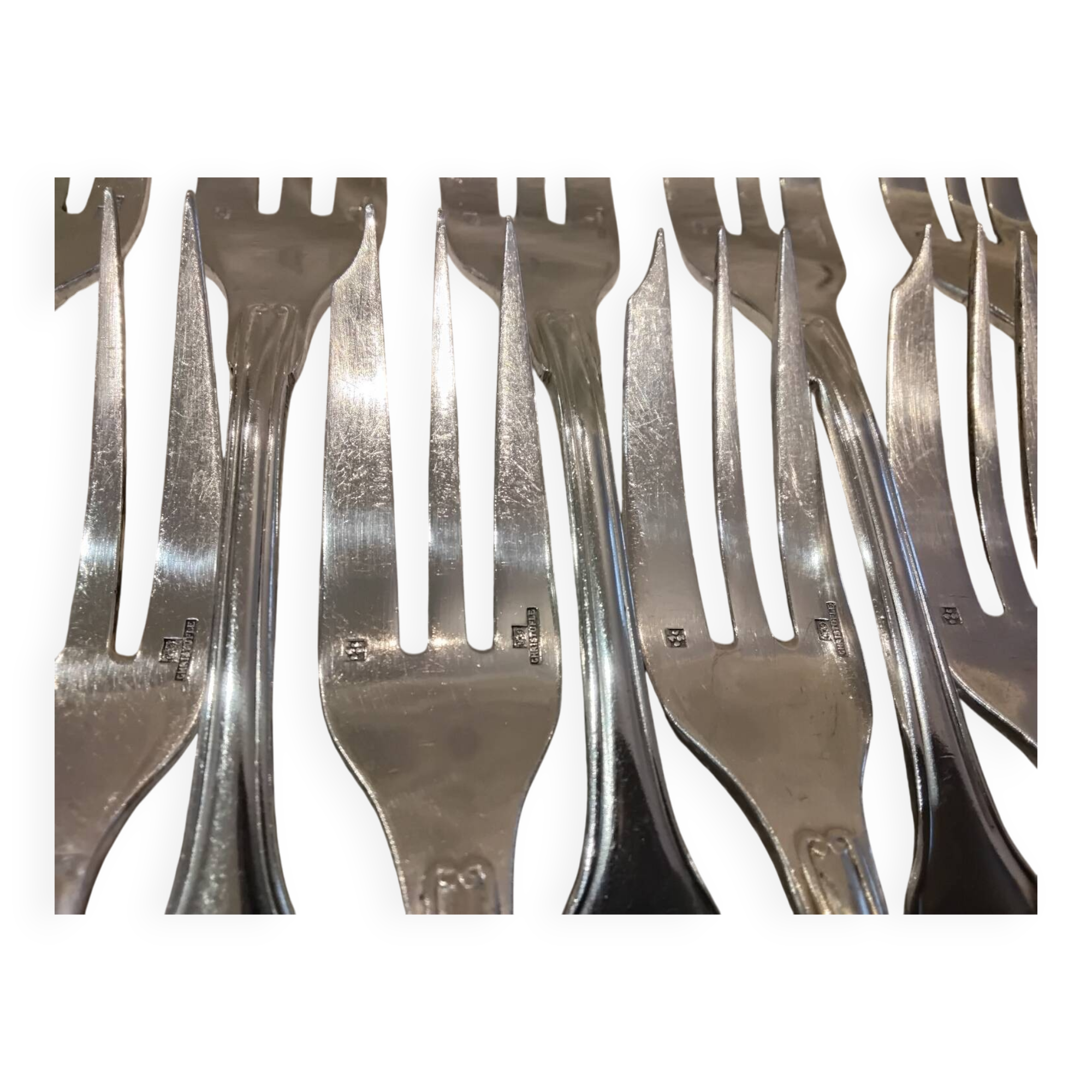 12 silver-plated metal cake forks by Christofle Vendôme 15.2