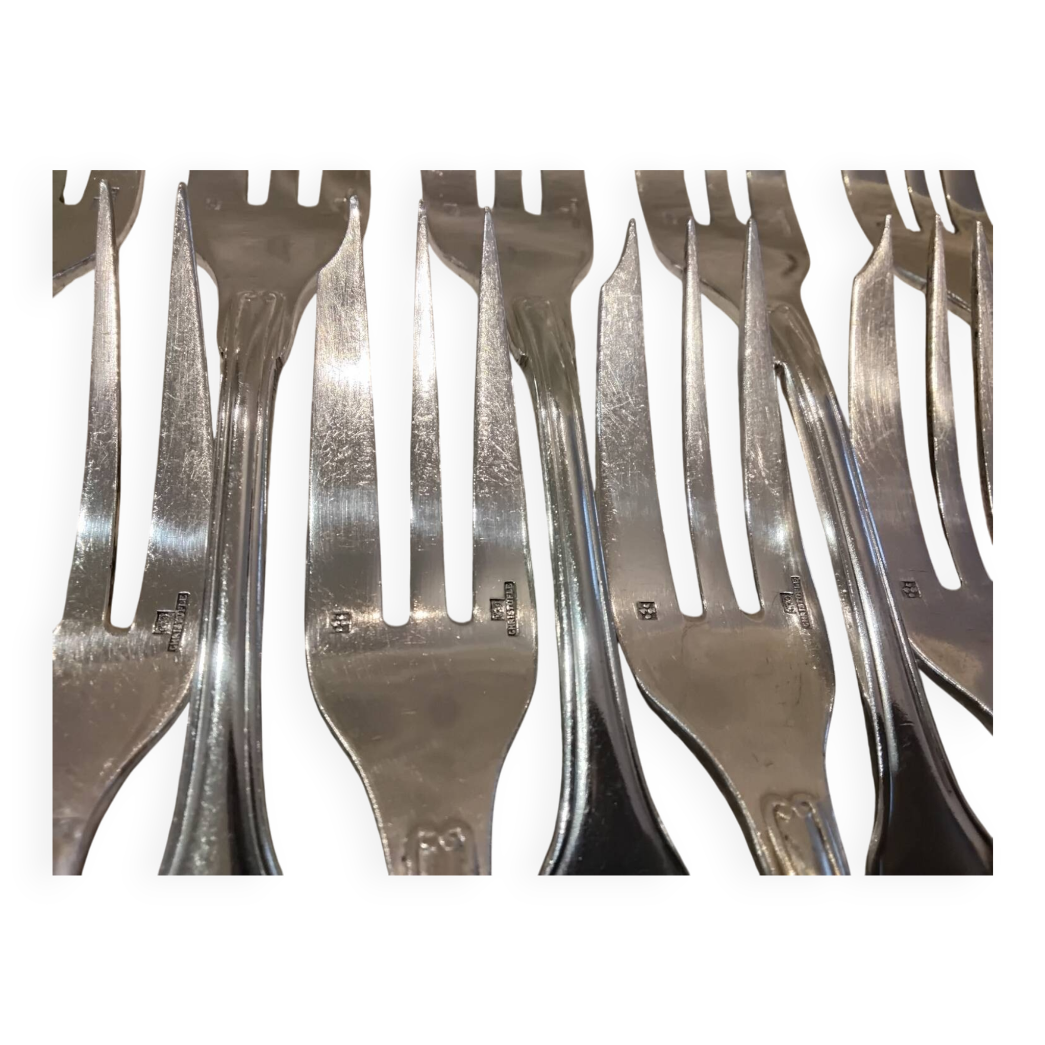 12 silver-plated metal cake forks by Christofle Vendôme 15.2