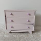 Wooden doll's chest of drawers, compass feet, redesigned, 1950s