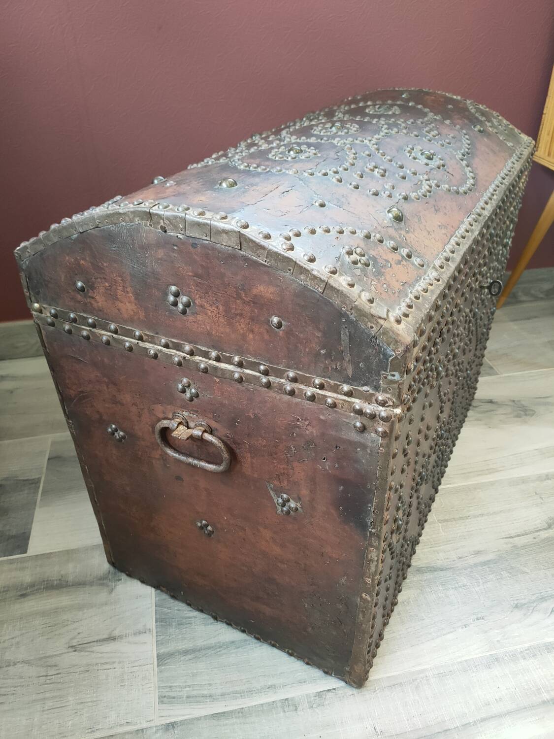 Old wooden and leather chest