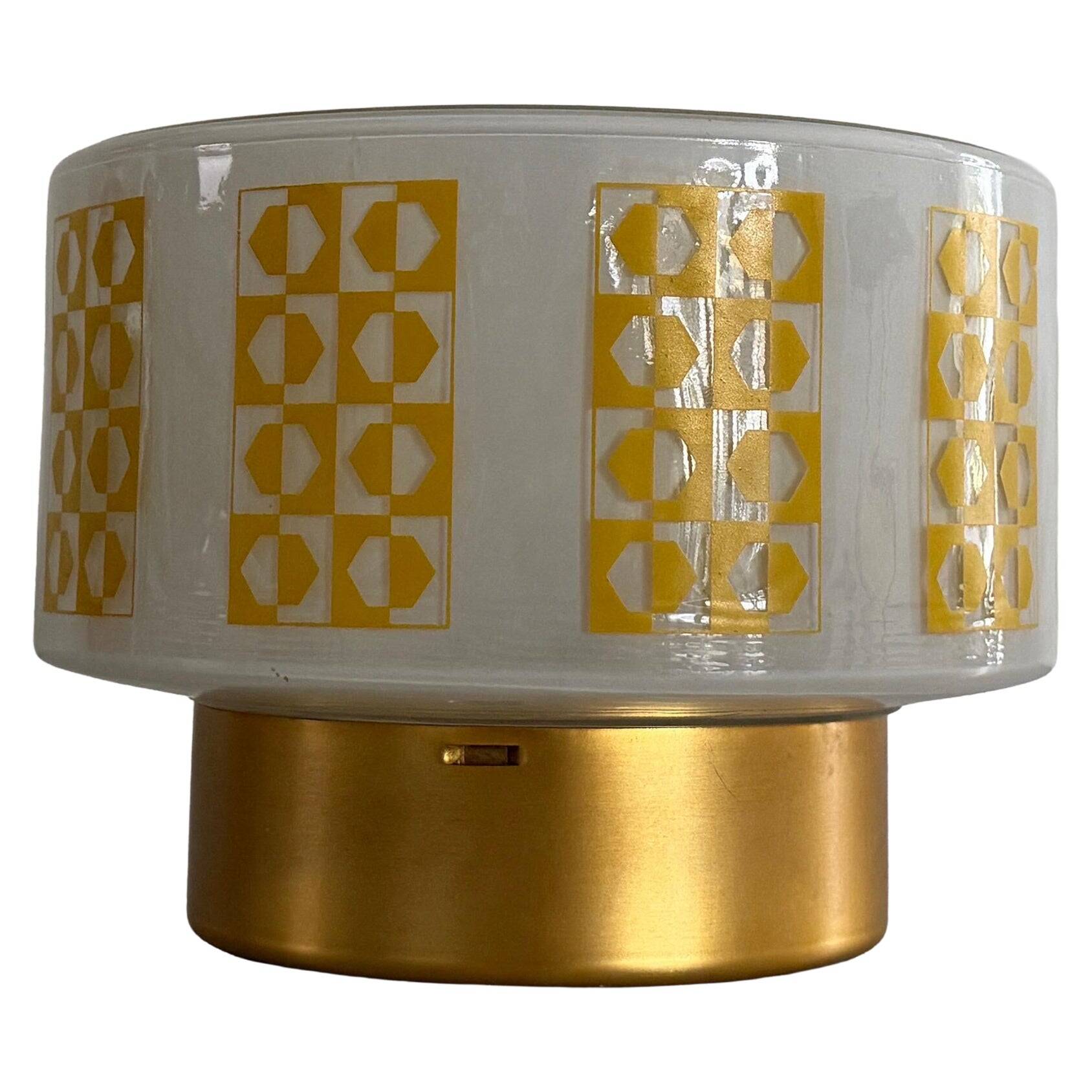 Ceiling light or wall sconce in opal glass with yellow decorations by VEB, 1950s, Germany.