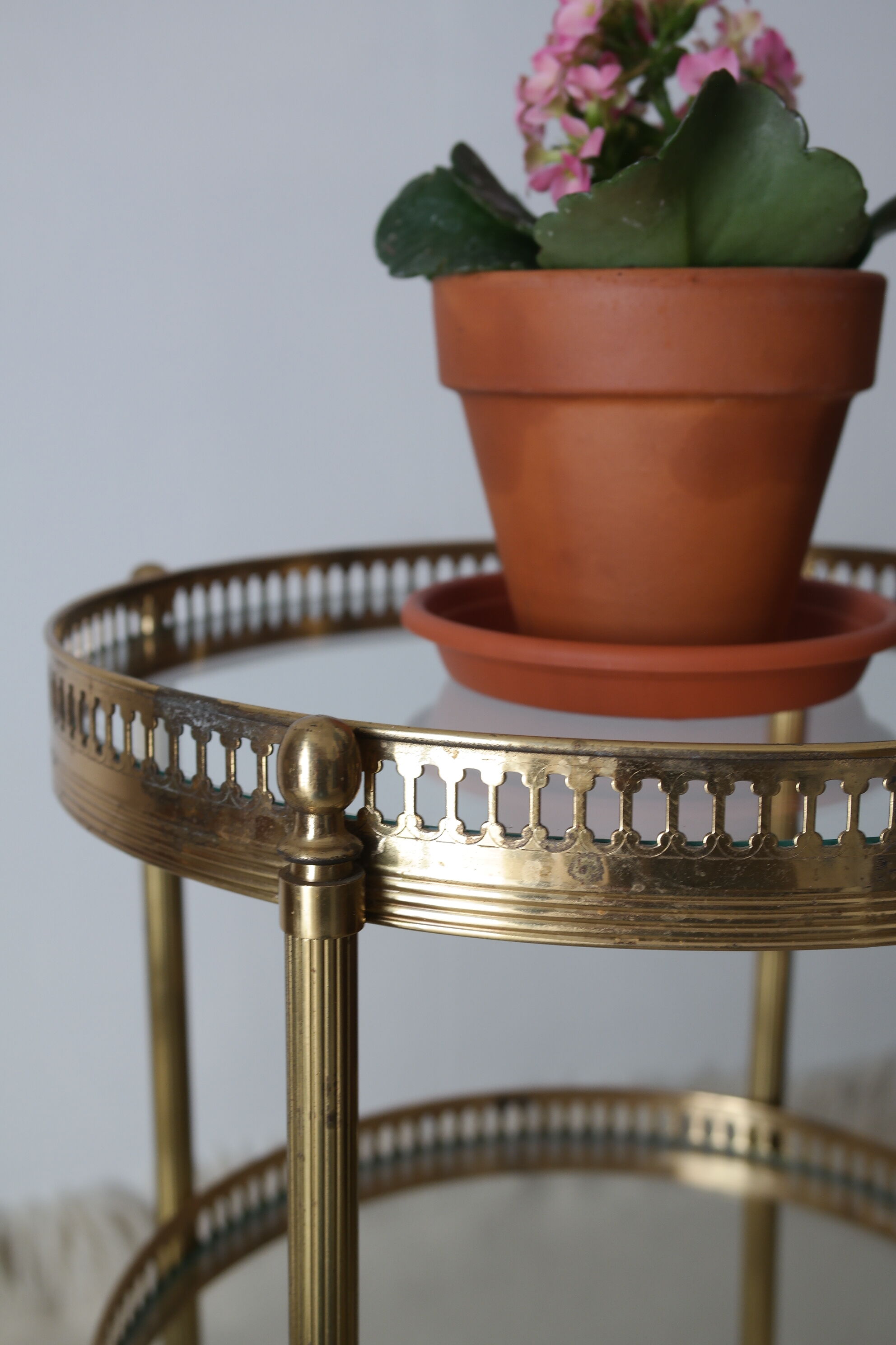 Pair of round old brass glass desserts