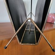 Vintage metal magazine rack in gold and black vinyl Newspaper holder