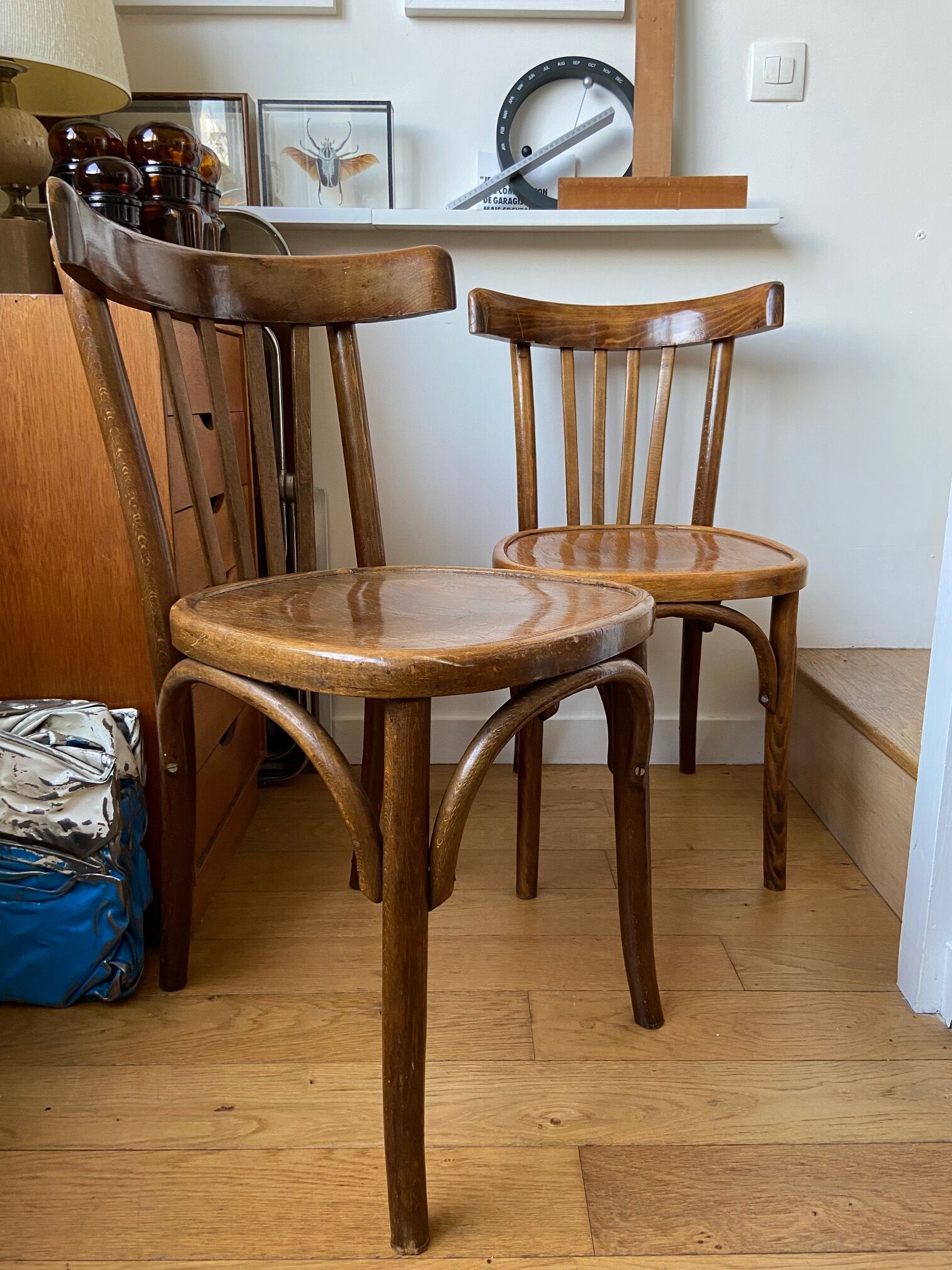 Pair of wooden bistro chairs