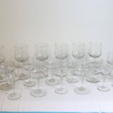 Service de verres en cristal ciselé, 3 x 6 verres, 18 verres au total, 1950, vintage