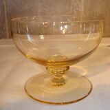 10 crystal Champagne cups, Daum Nancy, amber yellow color, vintage.