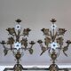 Pair of French Brass Candelabras with Opaline Glass Flowers and Grape Motif