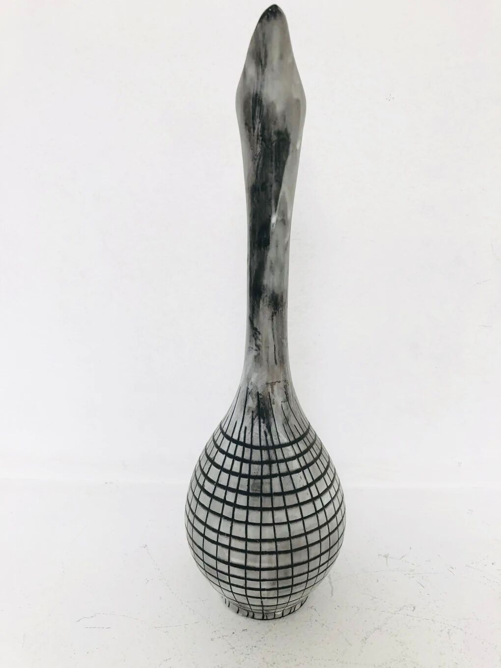Vintage grey ceramic bud vase, 1970