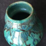 Enamelled ceramic vase, with a flaming blue-green décor