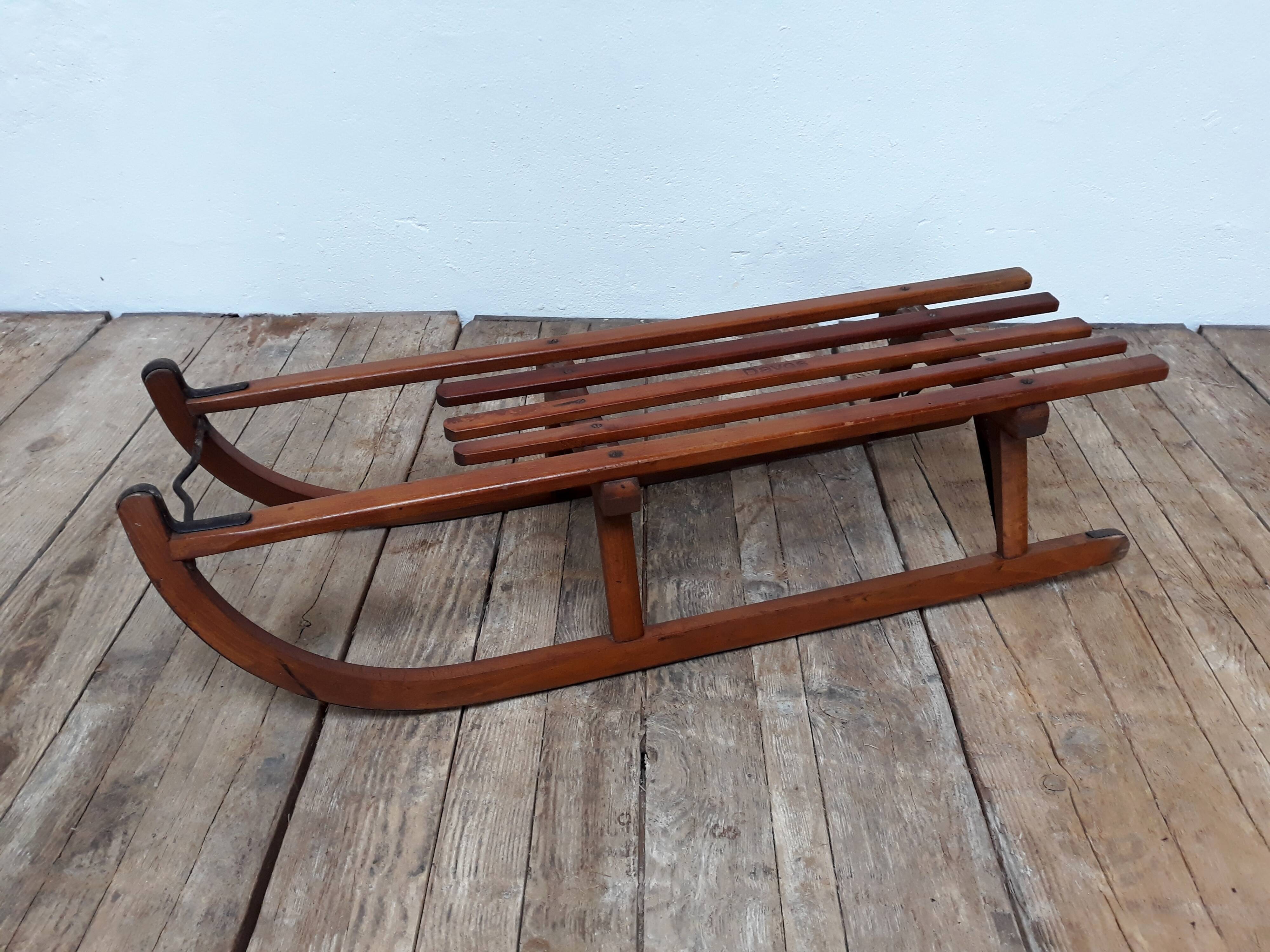 Old vintage wood and metal Davos sledge
