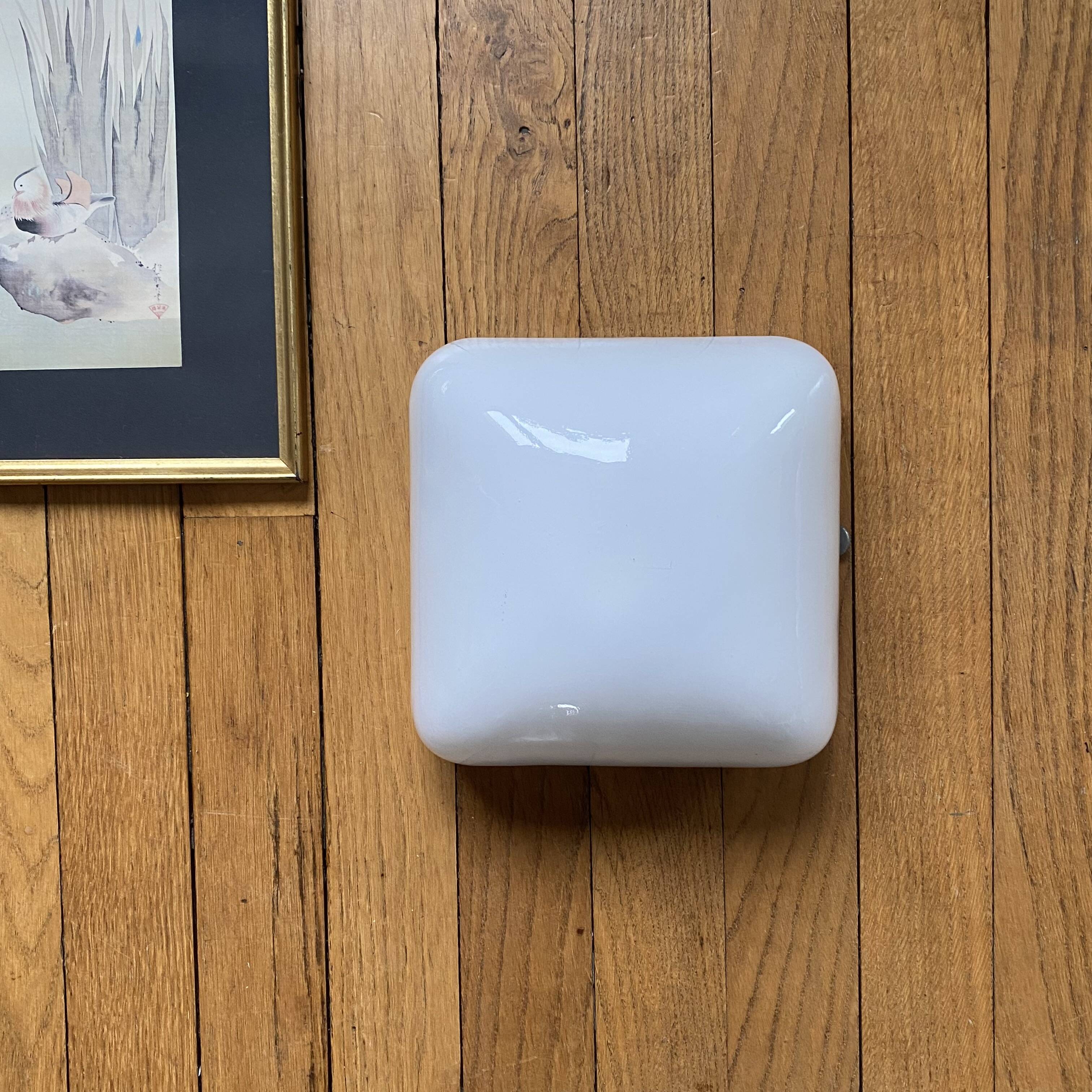 White opaline ceiling light square wall lamp 1960s 1970s