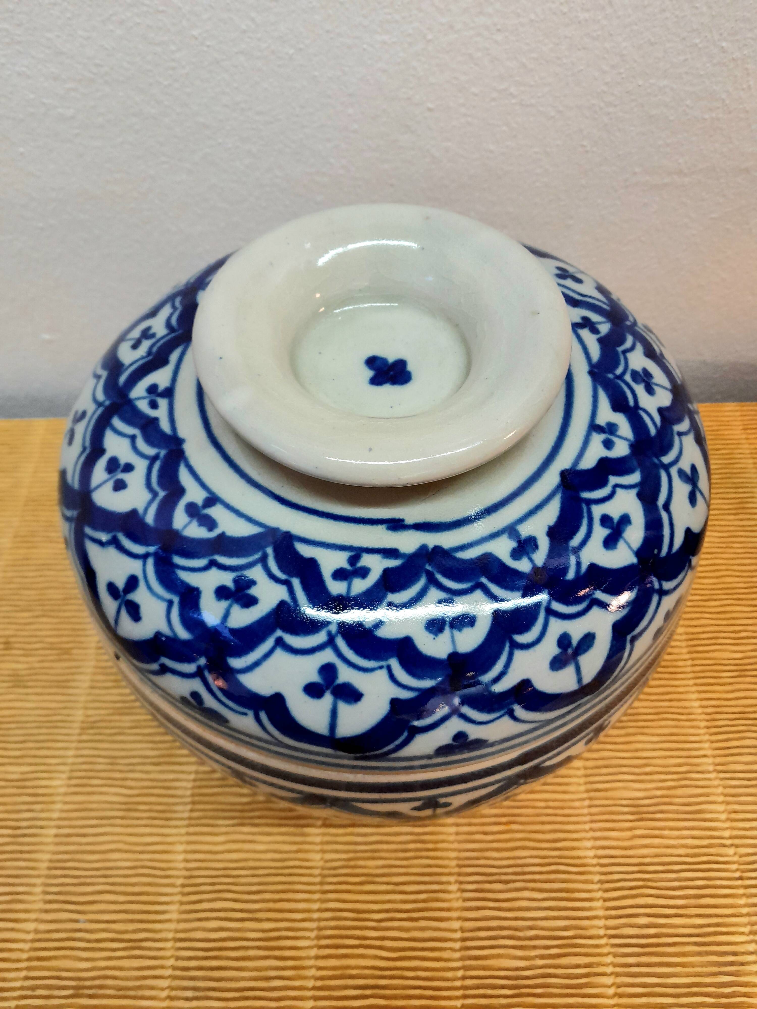 Asian blue and white ceramic ball pot