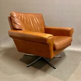 Swivel armchair leather Scandinavian design 1950.