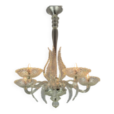 Lustre vénitien en verre de Murano, 5 bras de lumière, vers 1930