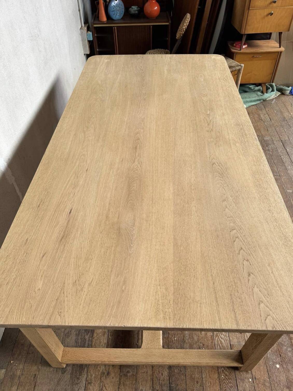 Table bistrot table de ferme en chêne massif sablé Longueur 210 cm - Largeur 106 cm - Hauteur 78 cm