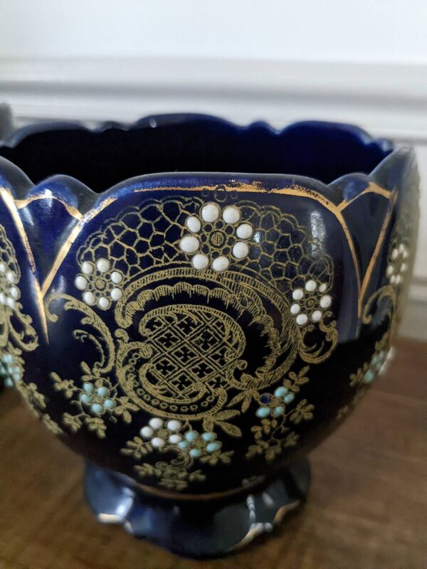 Ensemble jardinière+2 pots en céramique émaillée