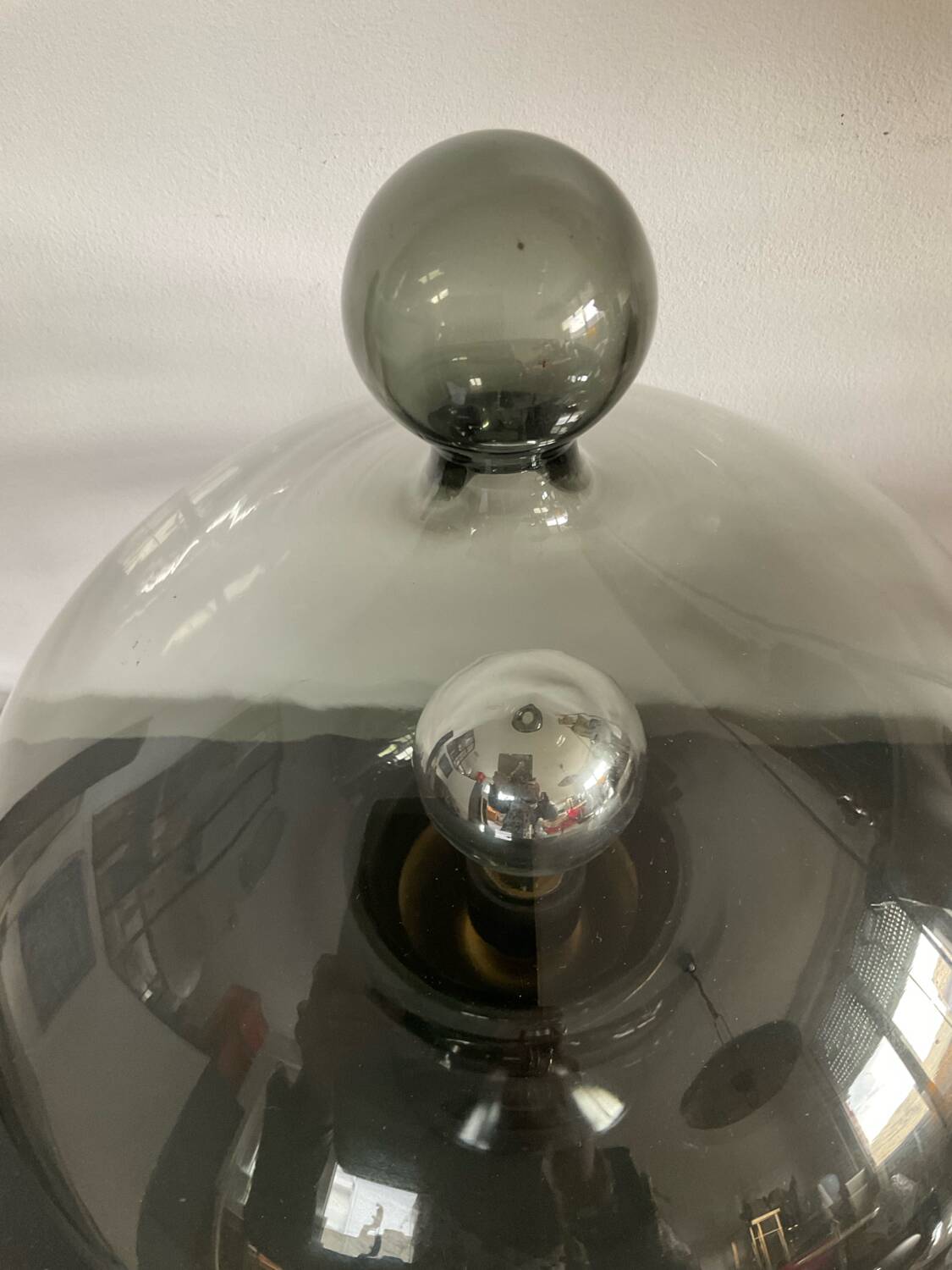 Vintage blown glass and metal lamp