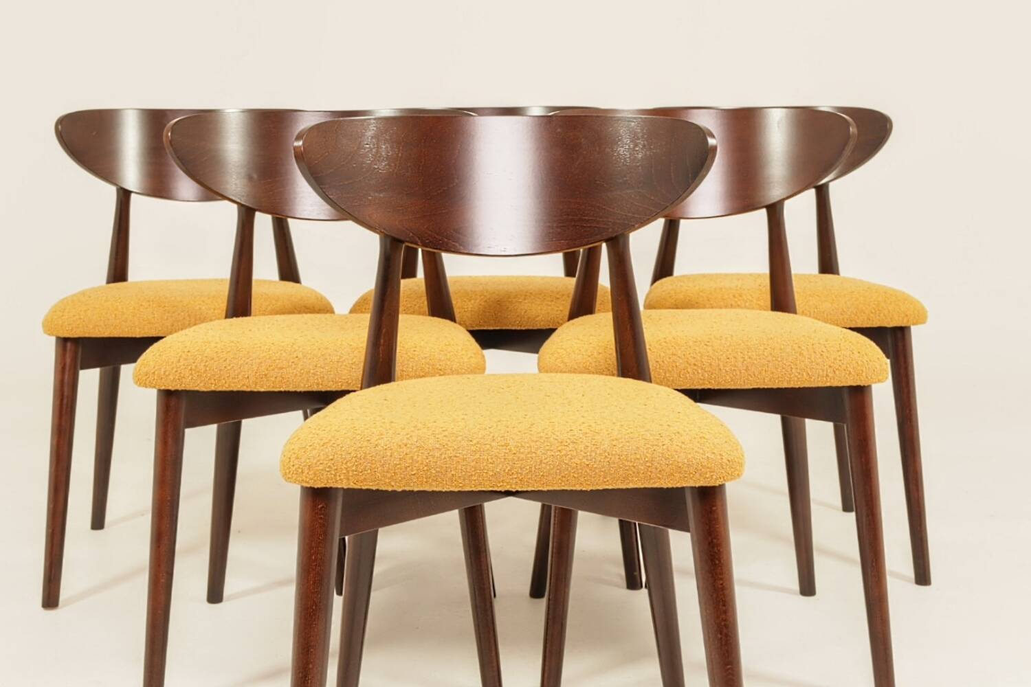 Scandinavian design mustard boucle dining chairs