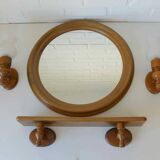 Large vintage wooden bathroom set / mirror with shelf / towel rack