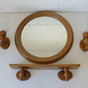 Large vintage wooden bathroom set / mirror with shelf / towel rack