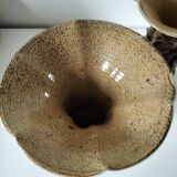 Duo of naturalistic stoneware vases – oak branches & acorns in relief