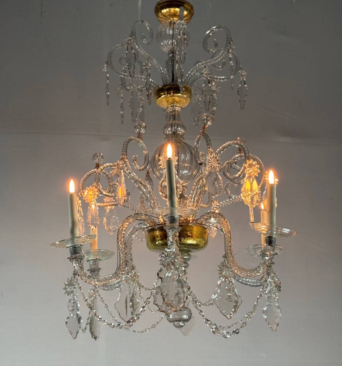 Liège lustre in blown glass and cut crystals, 6 light arms, 18th century