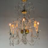 Liège lustre in blown glass and cut crystals, 6 light arms, 18th century