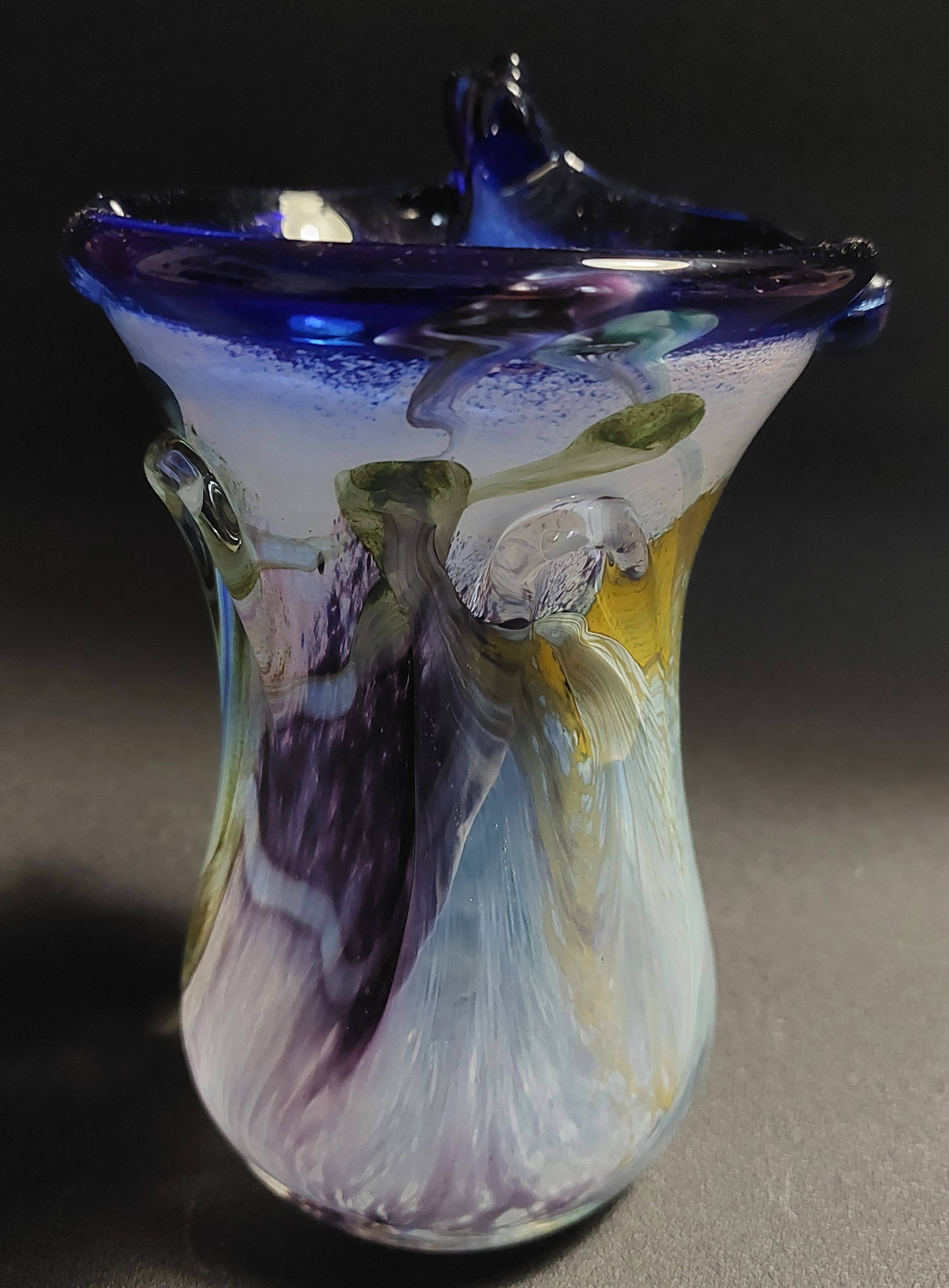 Vintage blown glass vase, Moorish art glassware, 20th century