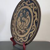 Vintage dish from Dauphiné in glazed terracotta Couple of pigeons