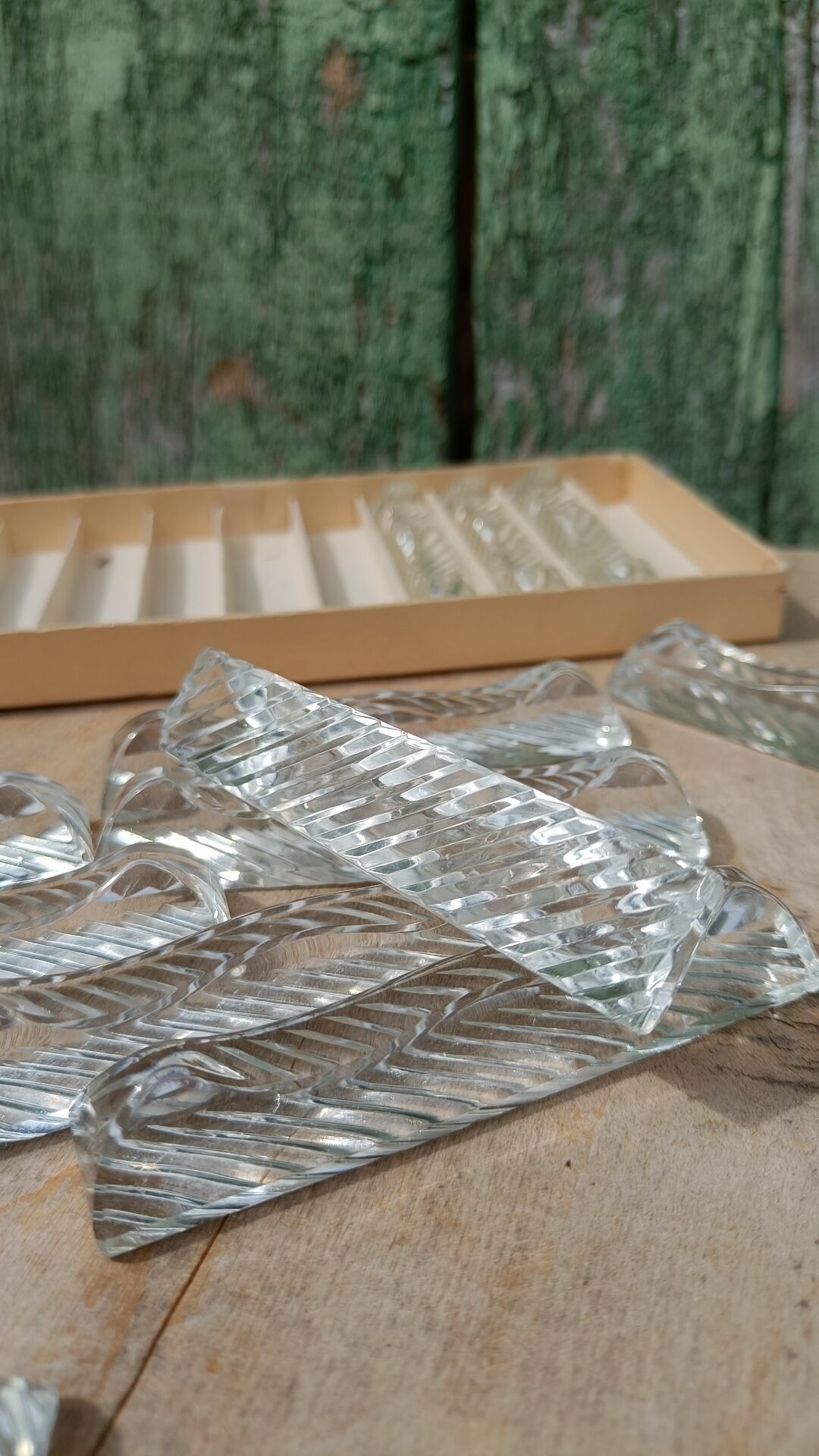 Lot de 12 porte-couteaux doubles vintage en cristal avec boîte