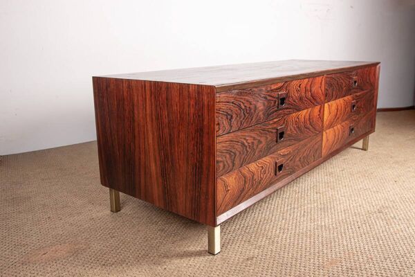 Commode basse danoise en palissandre, 6 tiroirs, par Erik Brouer 1960