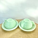 2 cups and saucers opaline mint art deco 50/60