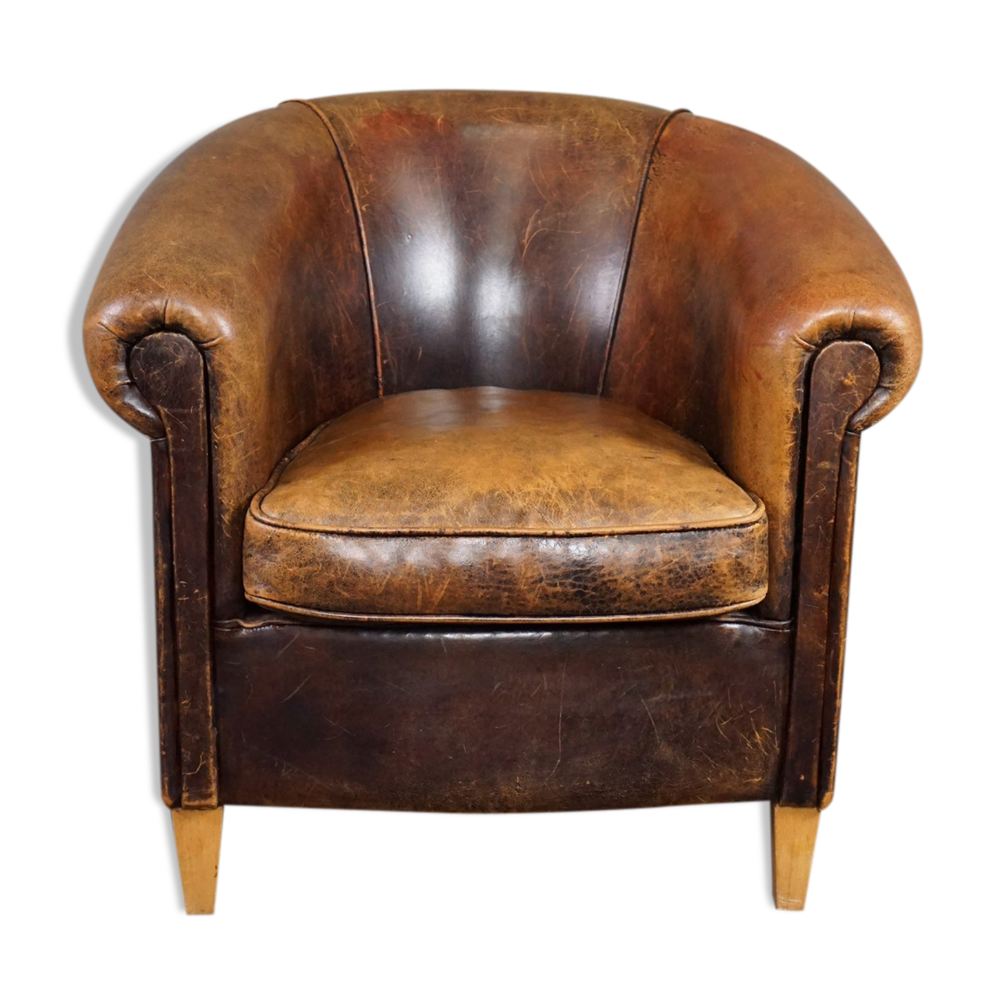 Fauteuil club en cuir de mouton