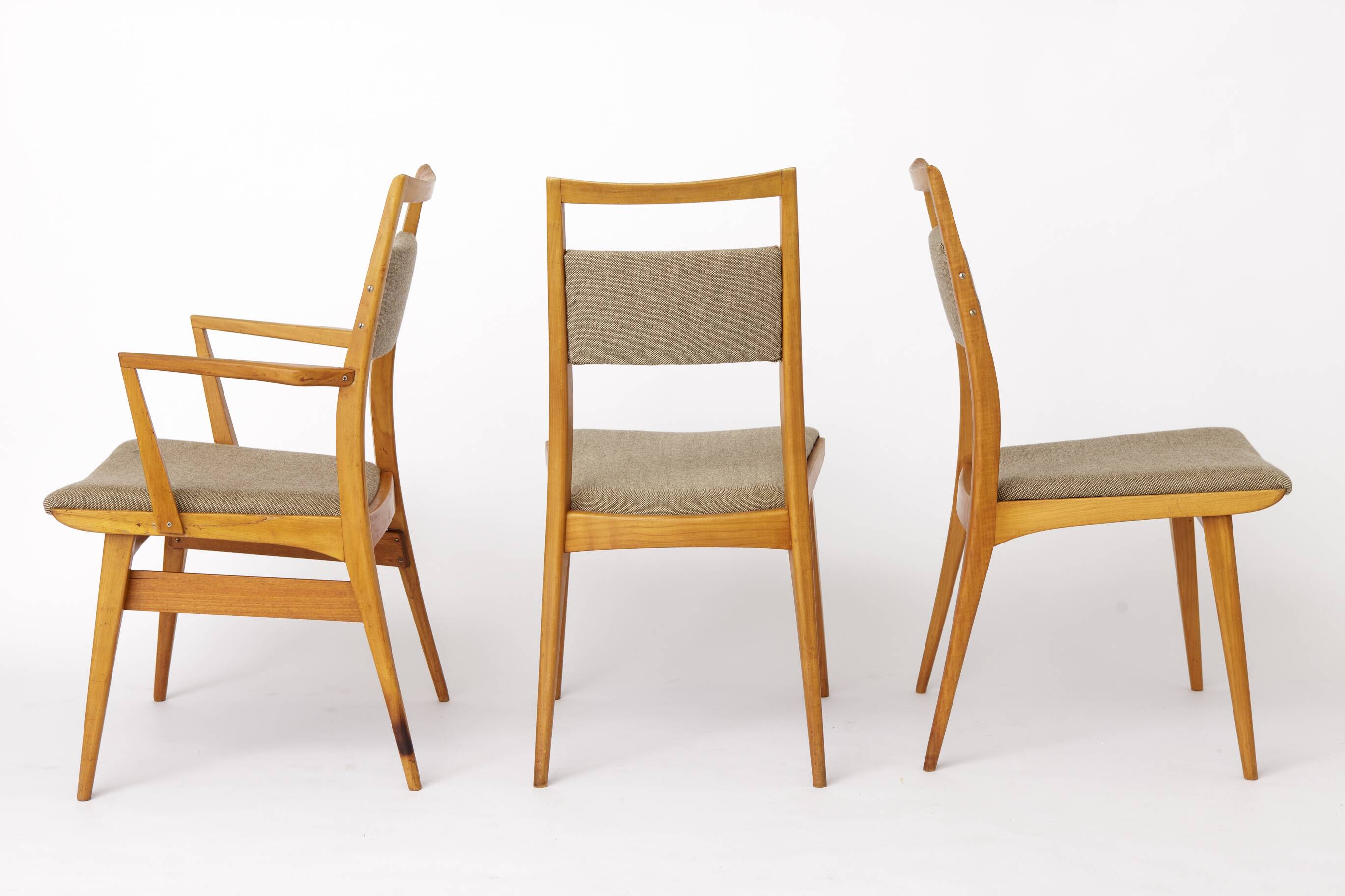 Set of 3 Vintage Beechwood Chairs, 2 Side & 1 Armchair, 1970s, Germany