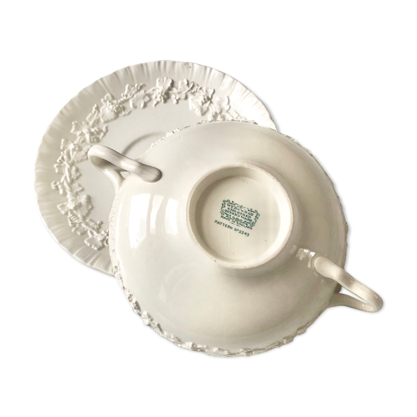 Wedgwood House's old white earthenware broth and sub-cup