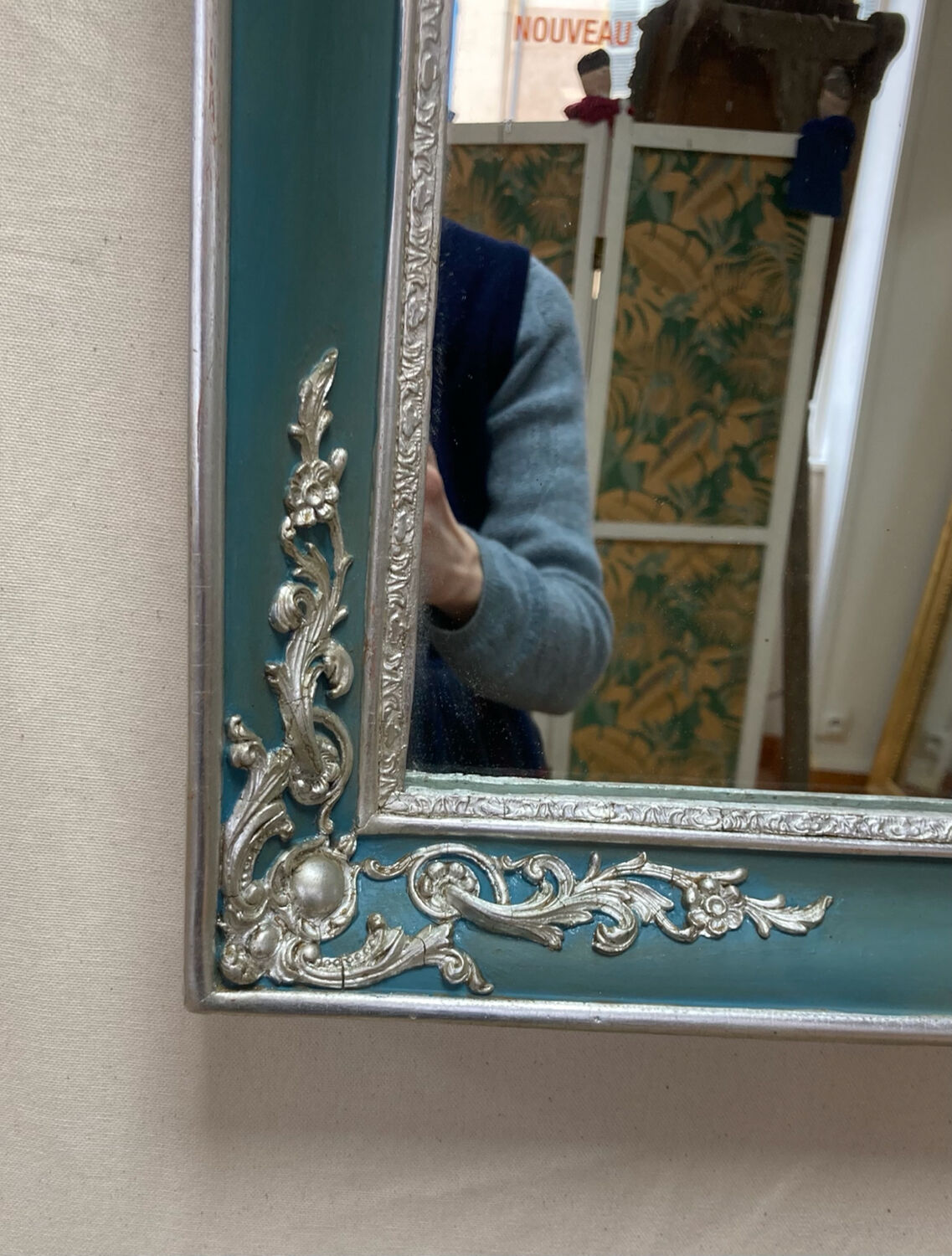 Old mirror silver and blue 79x60cm