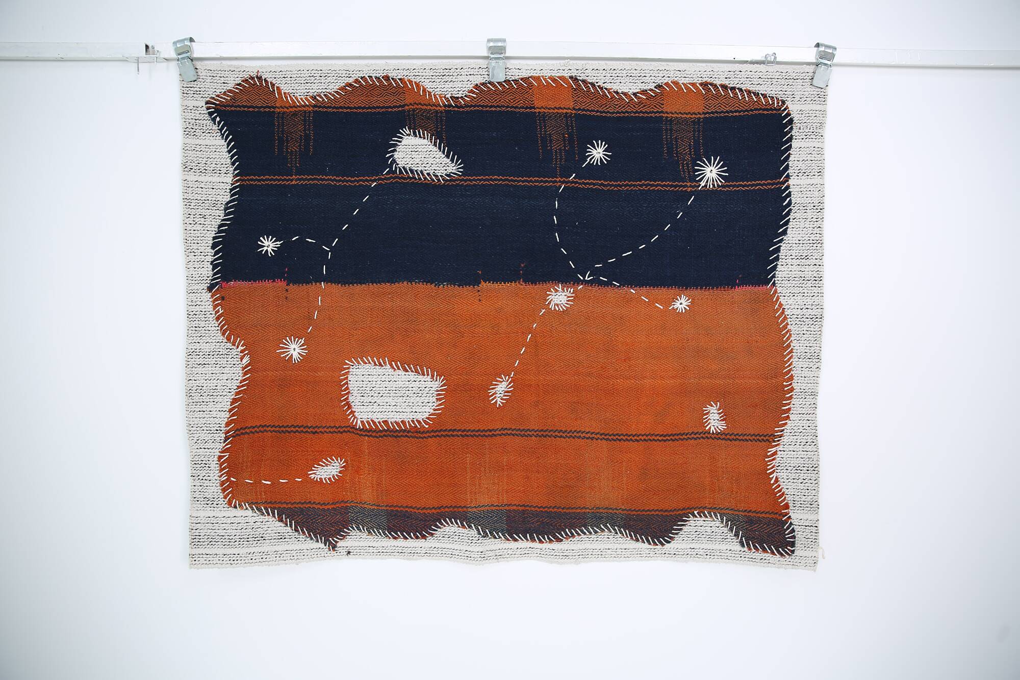Navy Blue Hand Woven Wool Wall Hanging Tapestry Rug, 105x135 Cm