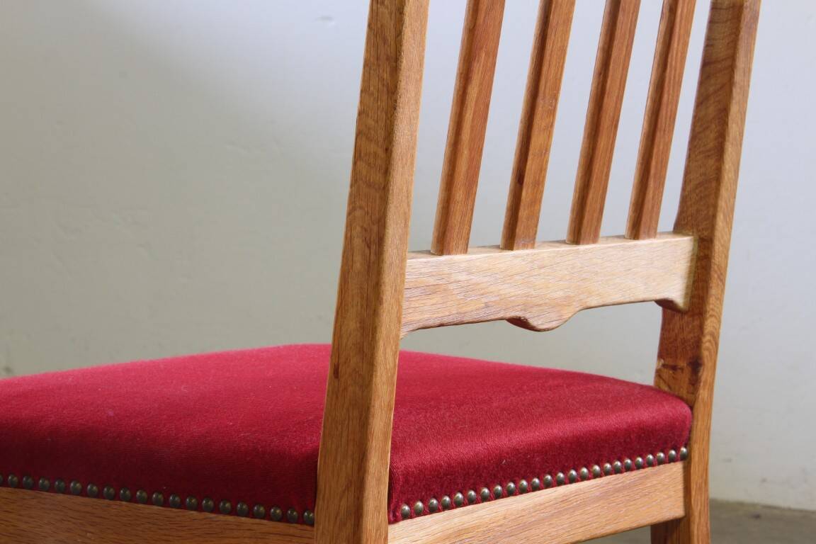 Vintage 1940s/50s solid oak Danish farmhouse chairs, Baroque style set of 4